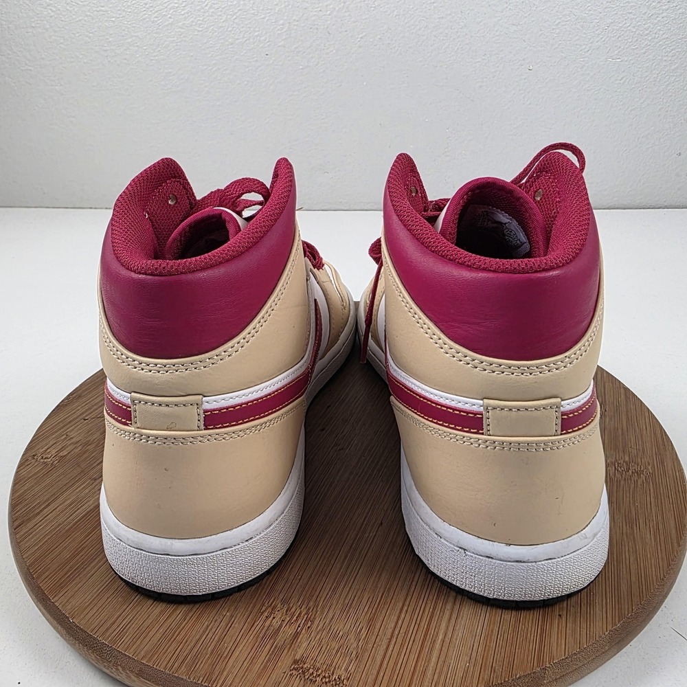 Air Jordan 1 Mid Shoes Mens Size 10.5 Tan Red White Leather Sneakers 554724-201 - Picture 7 of 16